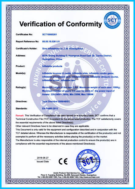 China Sino Inflatables Co., Ltd. (Guangzhou) Certificaciones